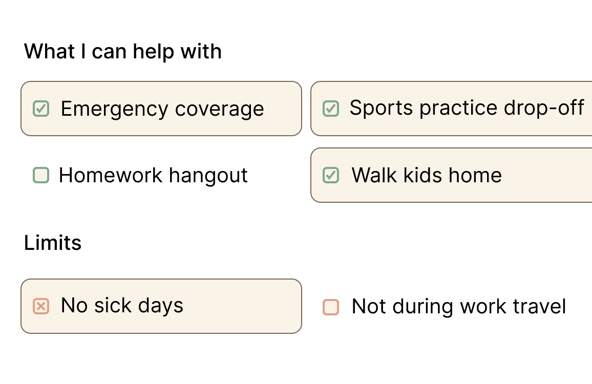 Checklist for support options and boundaries