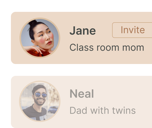 Invite card showing trusted parents